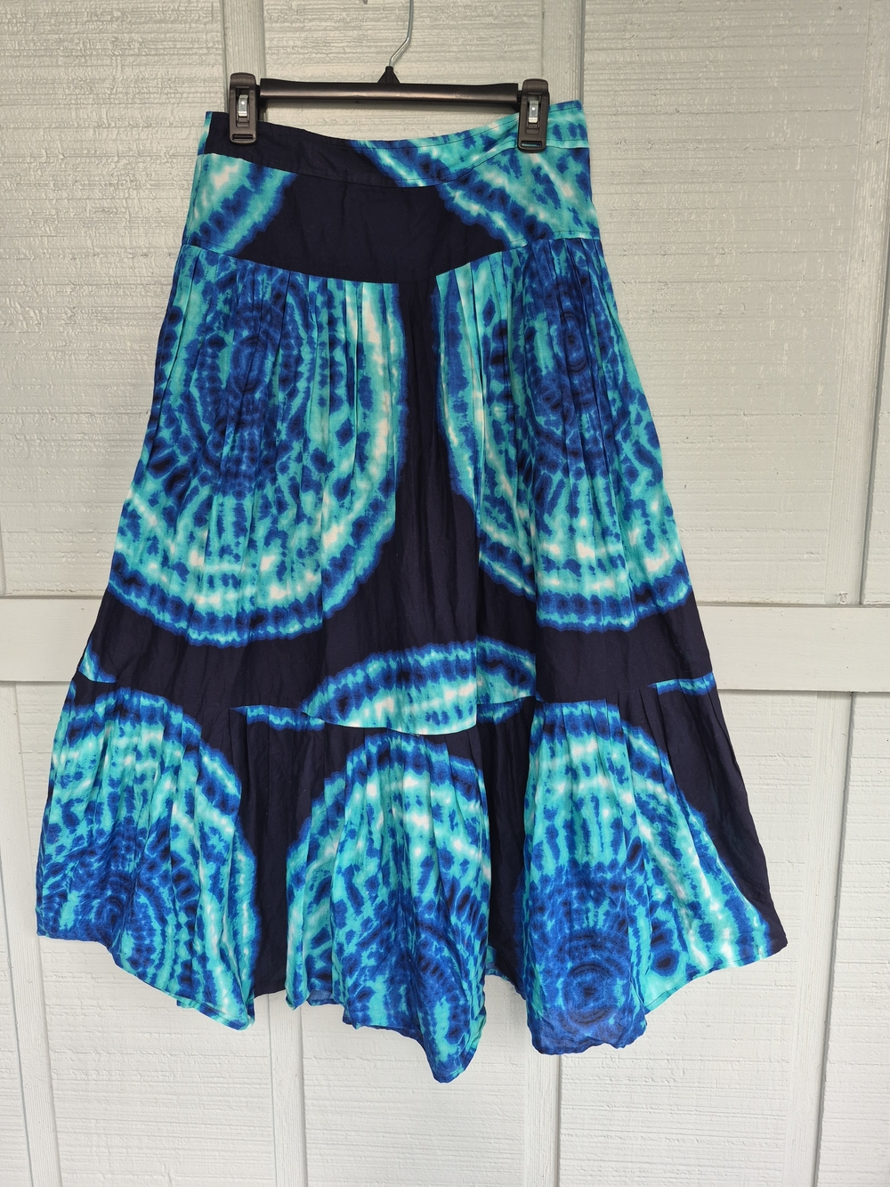 Vtg Jones New York Navy & Aqua Tie-Dye Maxi Skirt Size 4 Lined Boho Hippie
